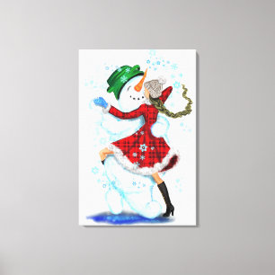 Christmas Snowman and Girl Dancer Canvas Print