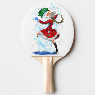 Christmas Snowman and Girl Dancer Ping Pong Paddle