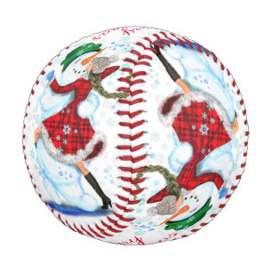 Christmas Snowman and Girl Dancers Baseball