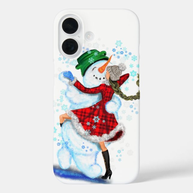 Christmas Snowman and Girl Dancers iPhone Case (Back)