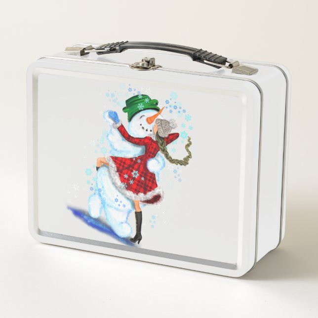 Christmas Snowman and Girl Dancers Metal Lunch Box (Front)