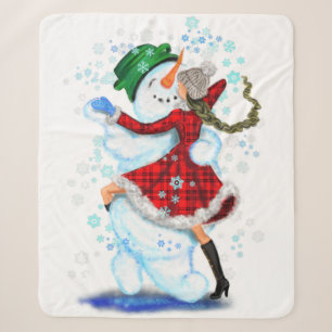 Christmas Snowman and Girl Dancers Sherpa Blanket