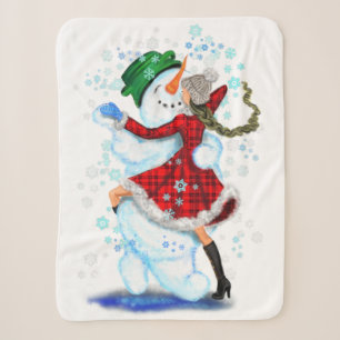 Christmas Snowman and Girl Dancers Sherpa Blanket