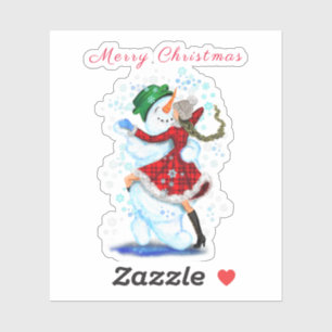 Christmas Snowman and Girl Dancers Sticker