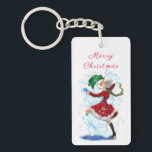 Christmas Snowman and Girl Dancing Keychain<br><div class="desc">Keychains with Happy Snowman and Girl Dance Tango Christmas Party Fun Cartoon Drawing - Choose / Add Your Unique Text / Name / Colour - Make Your Special Keychain Gift - Resize and move or remove and add elements / text with customization tool ! Drawing and Design by MIGNED. Please...</div>