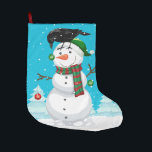 Christmas Snowman and Raven Large Christmas Stocking<br><div class="desc">Christmas Snowman and Raven. Crows, blackbirds and ravens love to decorate the snowman. Cute snowman with bird putting on the finishing touches. Fun and whimsy Christmas stocking for those that love the raven and blackbirds and the adorable snowman. You can customize to suit your taste. images and backgrounds are changeable....</div>