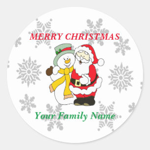 Christmas Snowman and Santa   Classic Round Sticker