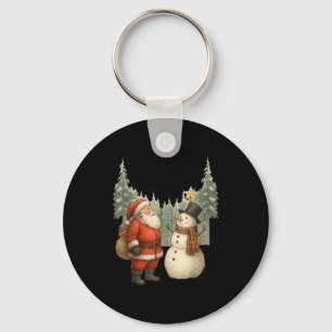 Christmas Snowman And Santa He Was Made Snow  Keychain