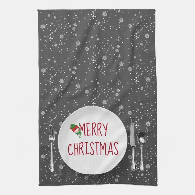Christmas Snowman and Snowflakes Kitchen Towel (Vertical)