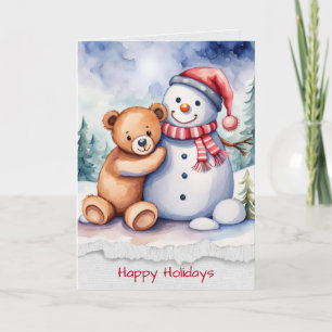 Christmas Snowman and Teddy Bear Card