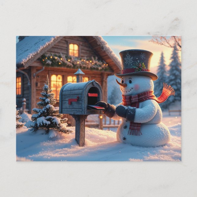 Christmas Snowman and the Mailbox  Postcard (Front)