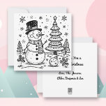 Christmas Snowman and Tree | Colour Me  Holiday Card<br><div class="desc">Personalized Colouring Christmas card with a cute snowman and Christmas tree on a wintery snowy day. On the back you can personalize your holiday message and add your family's names. Send these unique Christmas cards this year!</div>