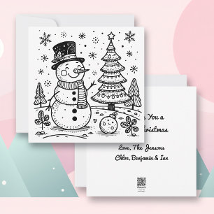 Christmas Snowman and Tree   Colour Me  Holiday Card