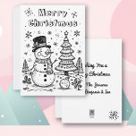 Christmas Snowman and Tree | Colour Me  Holiday Card<br><div class="desc">Personalized Colouring Christmas card with a cute snowman and Christmas tree on a wintery snowy day. On the back you can personalize your holiday message and add your family's names. Send these unique Christmas cards this year!</div>