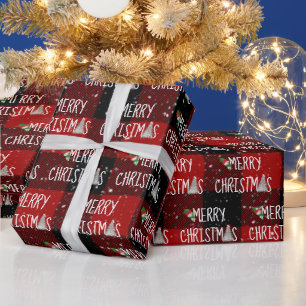 Christmas Snowman and Tree in Snowflakes Wrapping Paper