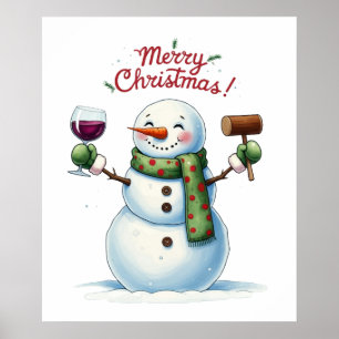 Christmas snowman bar lounge drinking party wine poster