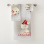 Christmas Snowman Bath Towel Set<br><div class="desc">White gold Snowman with Santa's hat</div>