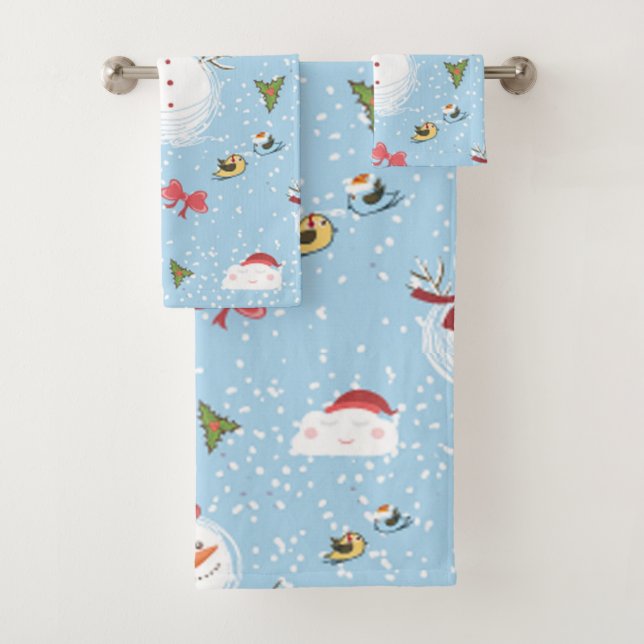 Christmas Snowman Bath Towel Set (Insitu)