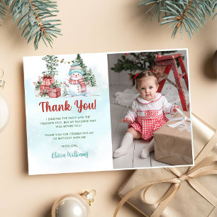 Christmas Snowman Birthday Party Photo Thank You Card