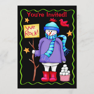 Christmas Snowman Black Party Event Invitation
