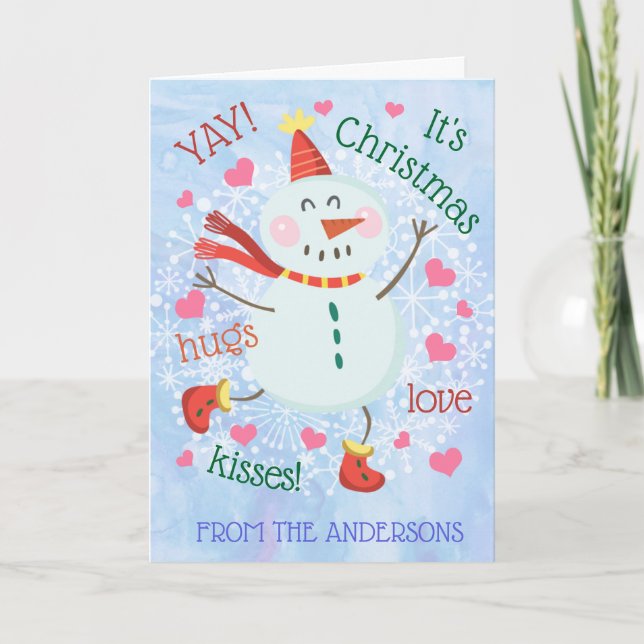 Christmas Snowman Blue Photo Inside Holiday Card (Front)