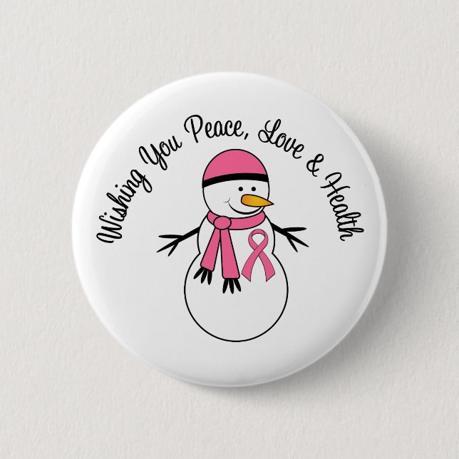 Christmas Snowman Breast Cancer Ribbon 2 Inch Round Button (Front)