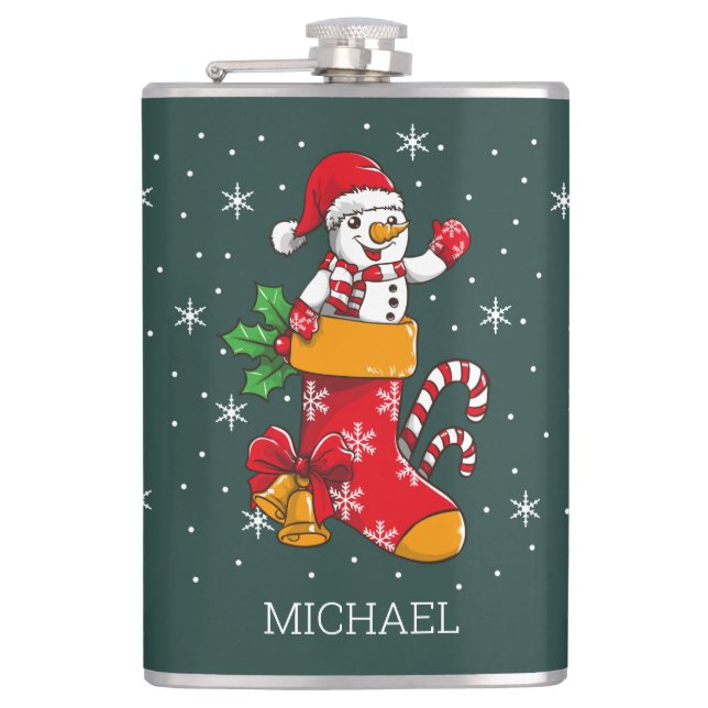 Christmas Snowman Candy Cane Hip Flask (Front)