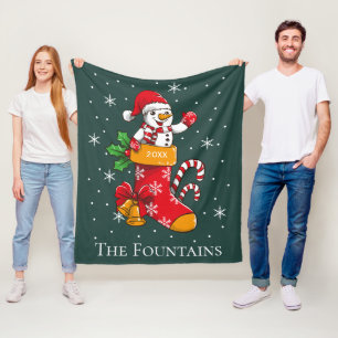 Christmas Snowman Candy Cane Personalized Family Fleece Blanket