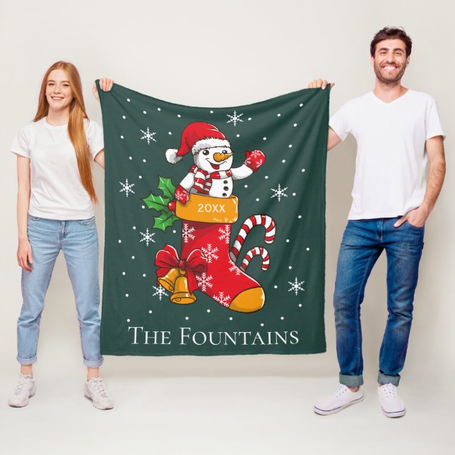 Christmas Snowman Candy Cane Personalized Family Fleece Blanket (In Situ)