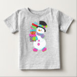 Christmas Snowman, Carrot Nose, Gifts, Presents Baby T-Shirt<br><div class="desc">Cute,  fun and adorable design of snowman with carrot nose and gifts. Modern and trendy gift,  perfect for Christmas or New Year's celebration.</div>