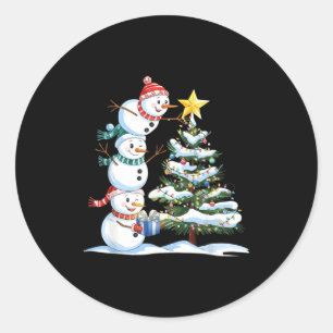 Christmas Snowman Christmas Tree Funny Snowman Lov Classic Round Sticker