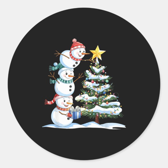 Christmas Snowman Christmas Tree Funny Snowman Lov Classic Round Sticker (Front)