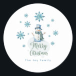 Christmas Snowman  Classic Round Sticker<br><div class="desc">You can personalize this sticker with your initials or name.</div>