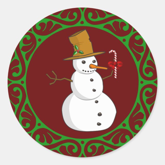 Christmas Snowman Classic Round Sticker (Front)