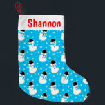 Christmas Snowman Cookie Pattern Small Christmas Stocking<br><div class="desc">Adorable,  snowman sugar cookie pattern with star bursts on a customizable blue background colour Christmas stocking! Personalize with a name or any text.  Perfect for Christmas cookie lovers!</div>