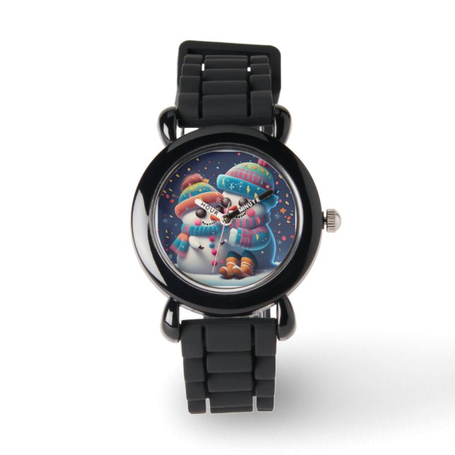 Christmas Snowman Couple Hug Watch (Front)
