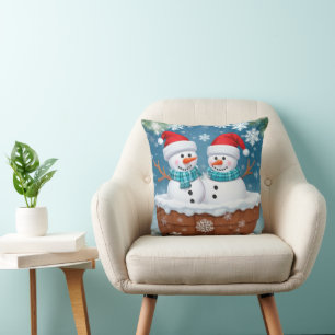Christmas Snowman Couple Throw Pillow