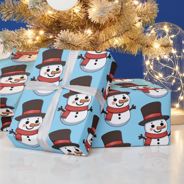 Christmas Snowman Cute Cartoon Pattern Wrapping Paper (Holidays)