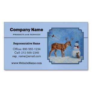 Christmas Snowman Deer Cute Bunny Blue Magnetic Business Card