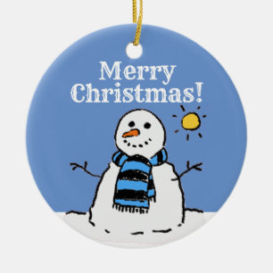 Christmas Snowman Design with Merry Christmas Cera Ceramic Ornament