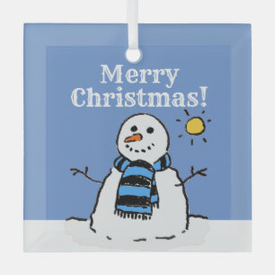 Christmas Snowman Design with Merry Christmas Glass Ornament