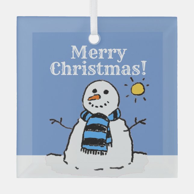 Christmas Snowman Design with Merry Christmas Glass Ornament (Front)