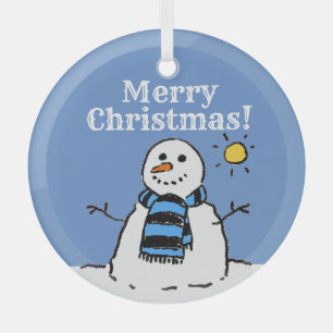 Christmas Snowman Design with Merry Christmas Glass Ornament