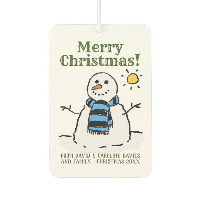Christmas Snowman Design with Personal Greeting Air Freshener (Front)