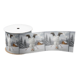 Christmas Snowman Doing a Headstand  Satin Ribbon