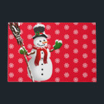 Christmas Snowman Doormat<br><div class="desc">Doormat shown with a red background colour with a cute festive Christmas snowman print.
Customize this mat or buy as is.</div>