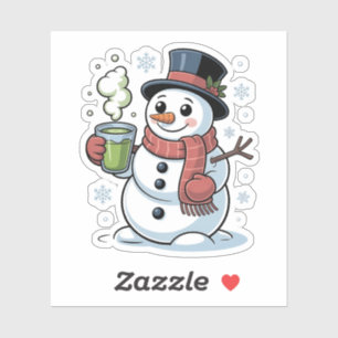 Christmas Snowman Drinkinh Green Matcha