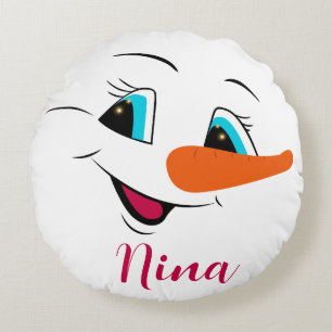Christmas Snowman Face Personalized Name Holiday Round Pillow