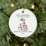 Christmas Snowman Family of Three Ceramic Ornament<br><div class="desc">Christmas snowmen family of 3 in holiday scarves and hats. Customize the text any way you like.</div>