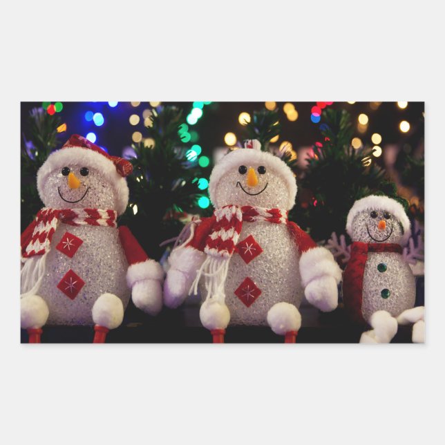 Christmas Snowman Family Ornaments Tree Photo Sticker (Front)